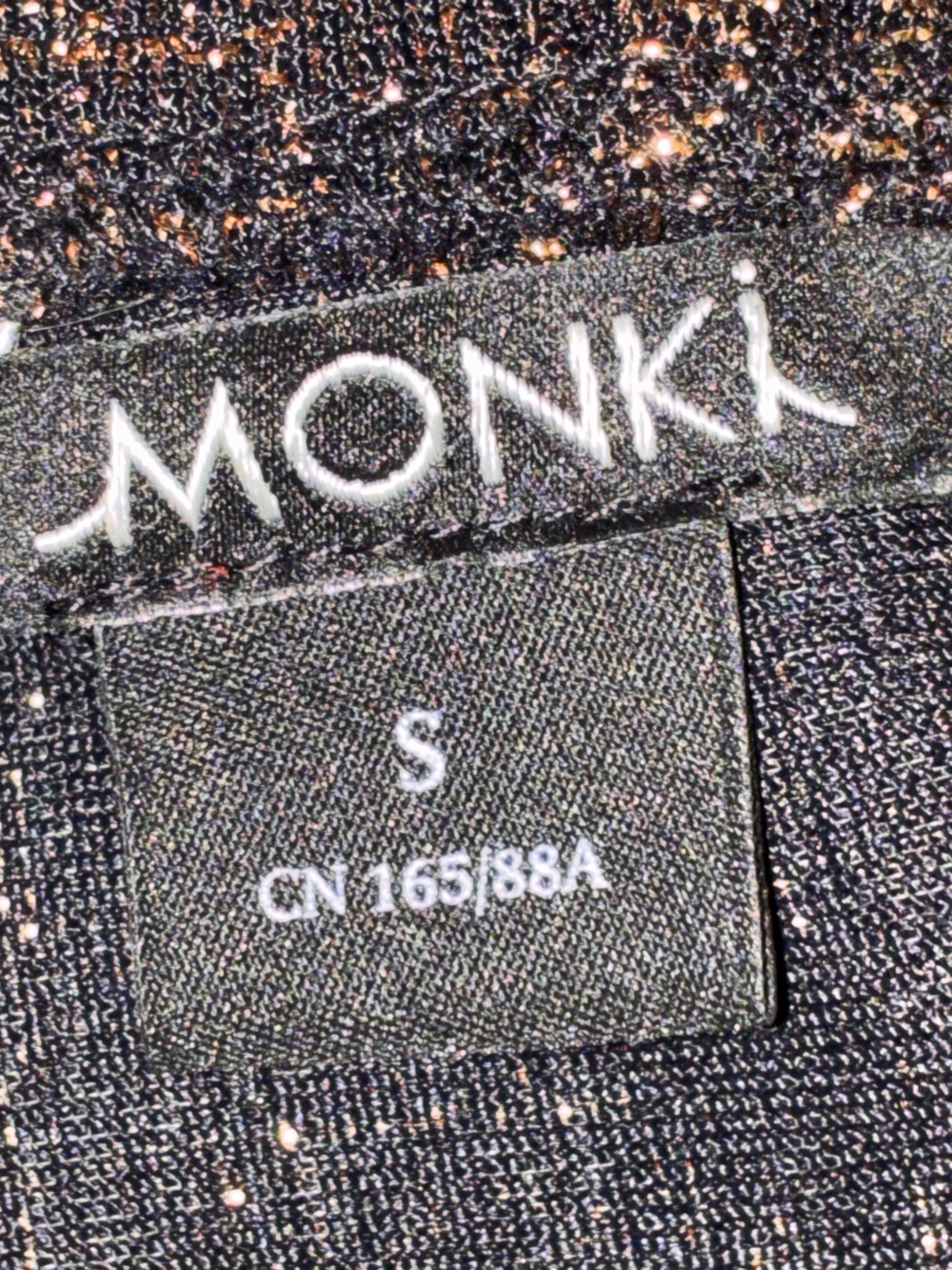 MONKI Women’s short sleeved black blouse top with golden threading SMALL
